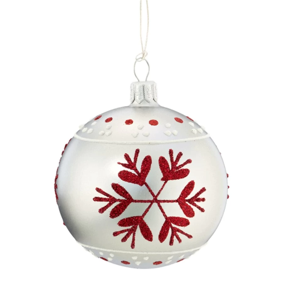 Käthe Wohlfahrt 3.15 Inch White Glass Christmas Bauble with Red Flakes Holiday Ornament
