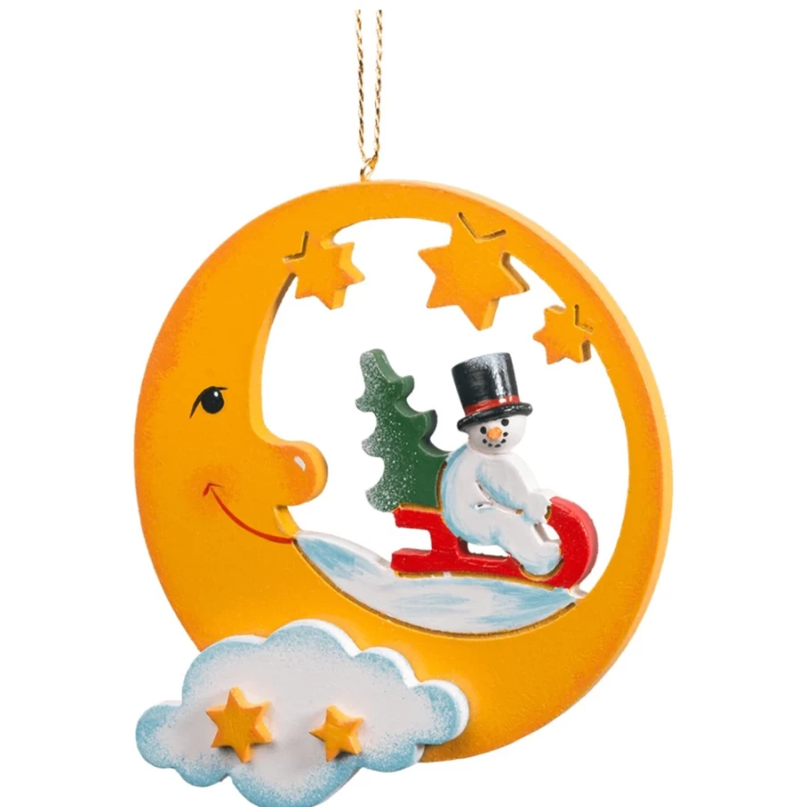 "Käthes Original Moon with Snowman on Sled Christmas Holiday Decoration"