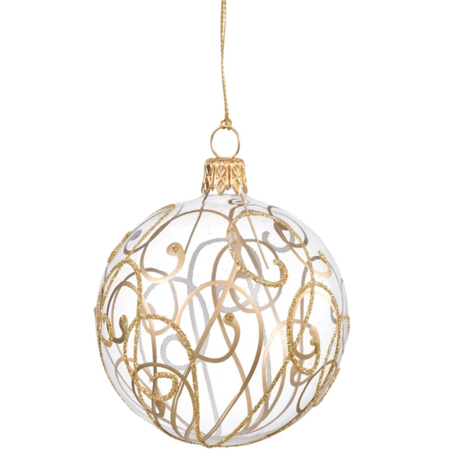 Käthe Wohlfahrt Golden Flourish Glass Bauble – 7cm Clear Christmas Ornament