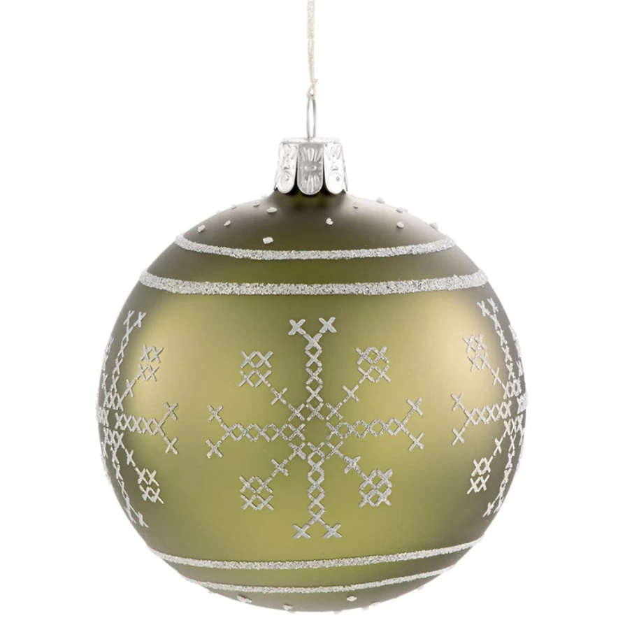 Käthe Wohlfahrt Green and White Patterned Glass Bauble – 8cm Christmas Ornament