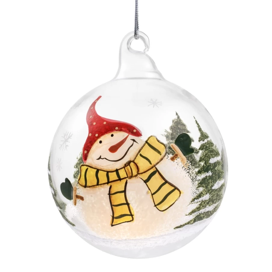 Käthe Wohlfahrt 8cm Clear Glass Snowman Bauble with Red Cap - Christmas Ornament