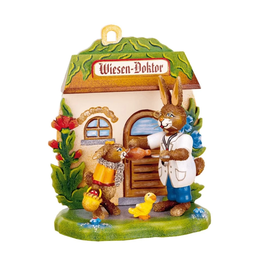 "Hubrig Volkskunst Rabbit Doctor Collectible Figurine – Handcrafted Folk Art Decor"