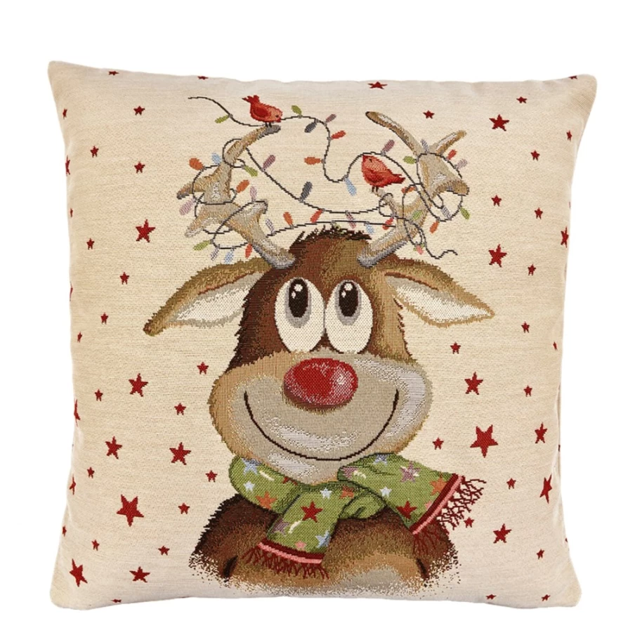 Sandner Jolly Reindeer Cushion Cover with Chain of Lights - Festive Holiday Decor