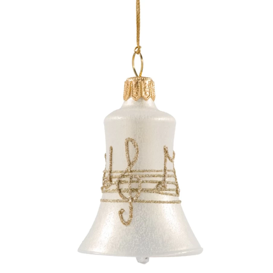 Käthe Wohlfahrt Musical Bell - Cream Colored with Decorative Notes - Handcrafted Christmas Ornament