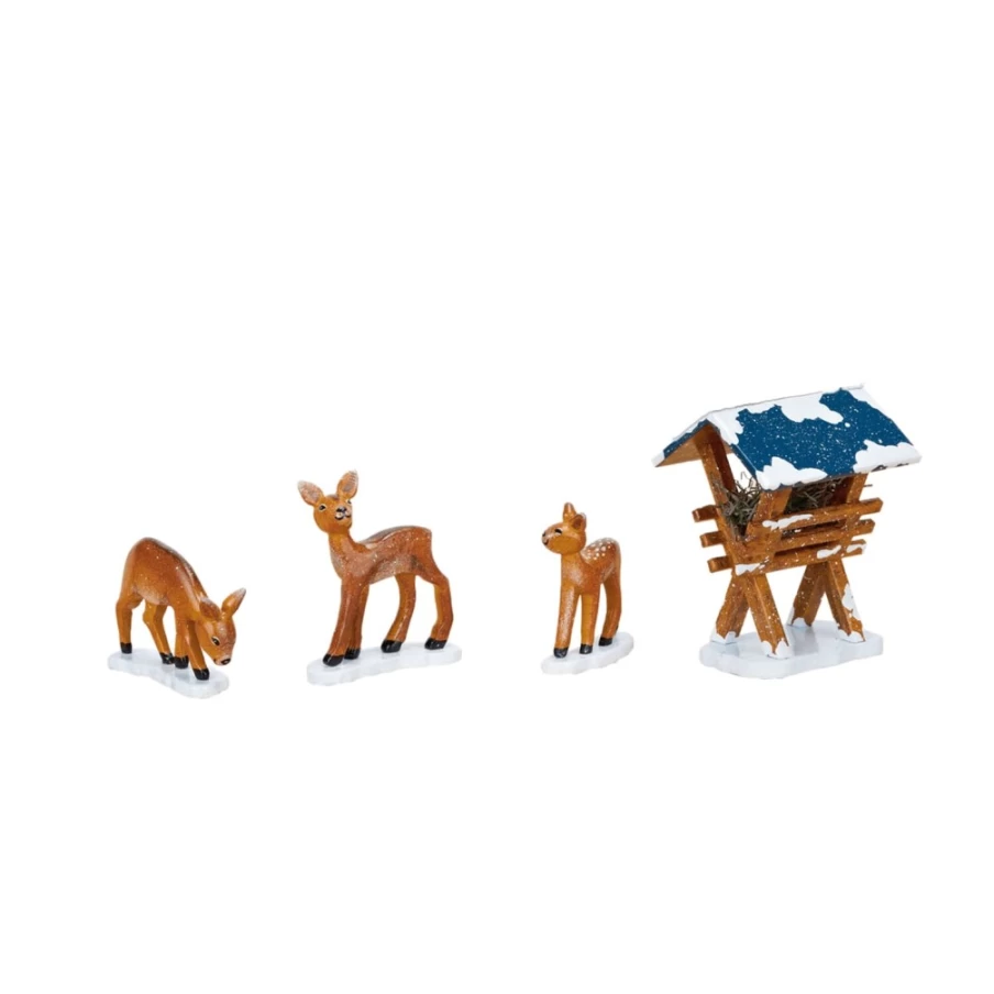 "Hubrig Volkskunst Winter Nativity Scene - Children's Feeding Manger with 3 Deer for Christmas Decor"