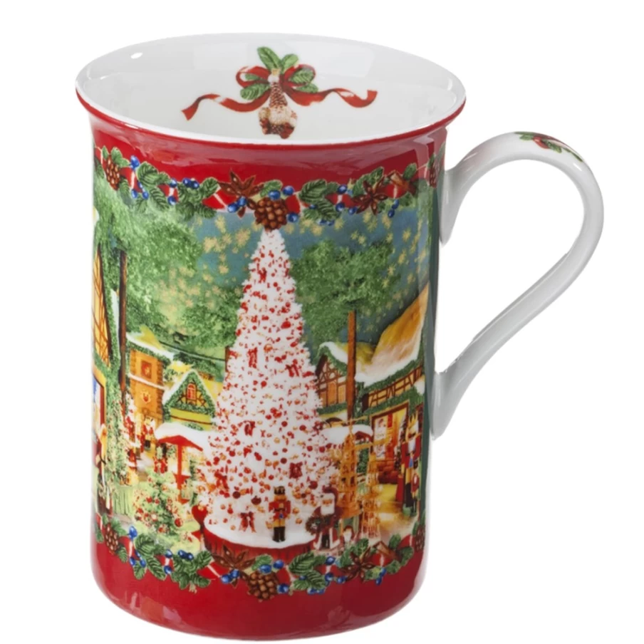 Käthe Wohlfahrt Christmas Village Red Porcelain Mug - Festive Holiday Collectible