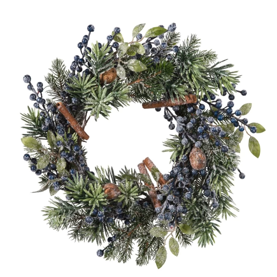 "Käthe Wohlfahrt Blue Berry & Cinnamon Stick Christmas Wreath for Door or Table Decoration"