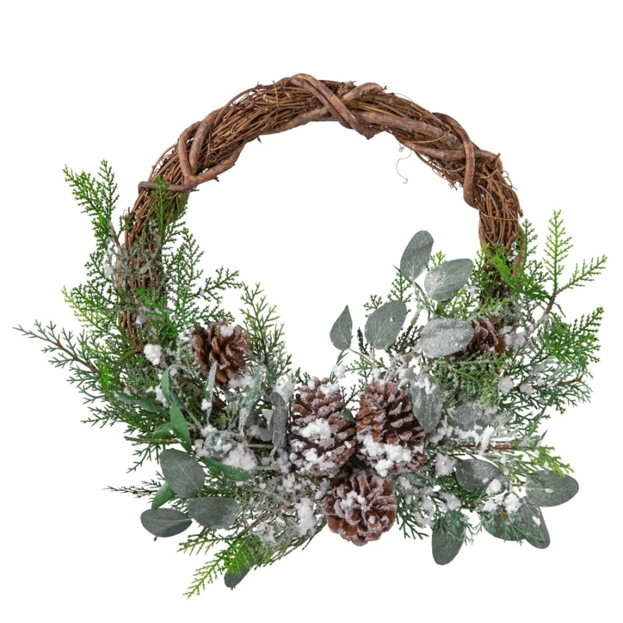 "Käthe Wohlfahrt Artificial Snow Willow Wreath with Decorative Leaves – Christmas Holiday Decor"