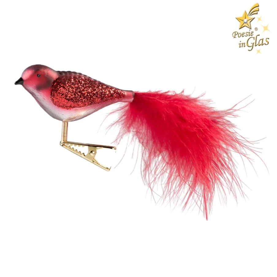 Poesie in Glas Red and White Glass Bird Figurine - Handcrafted Decorative Collectible