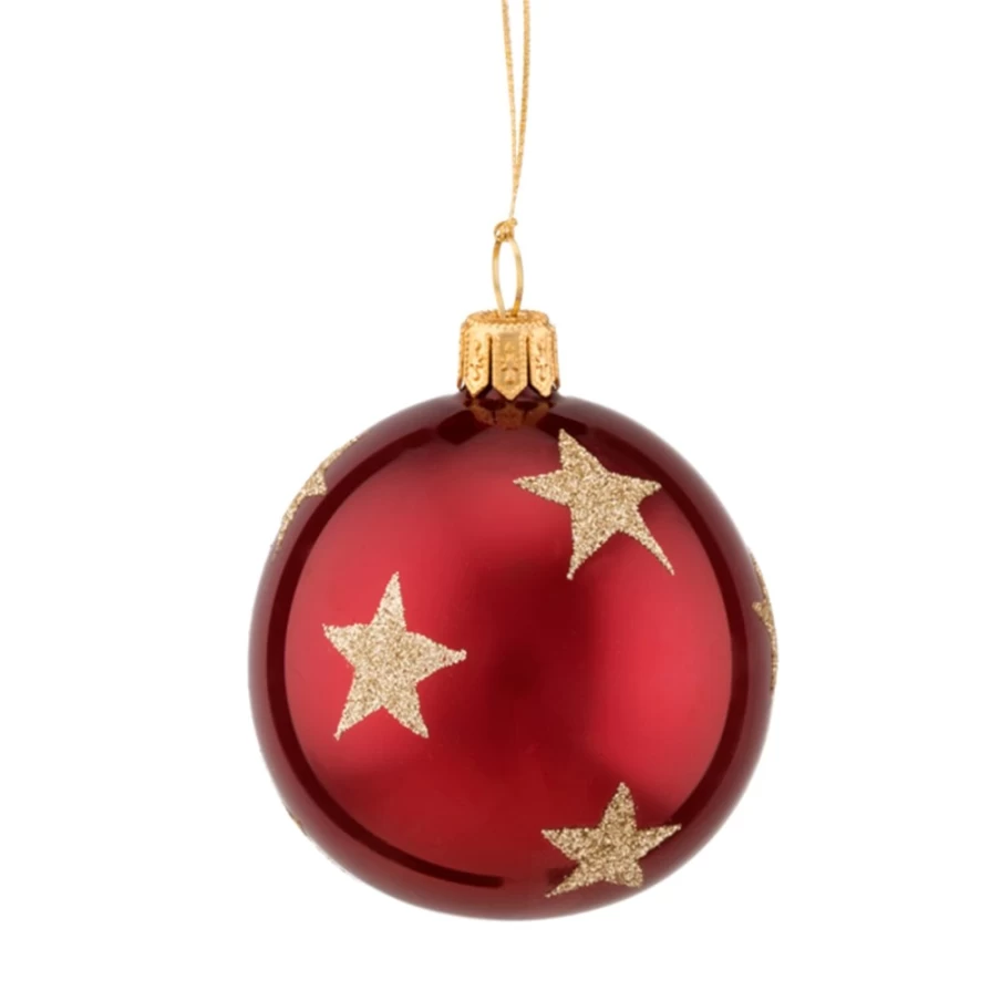 "Käthe Wohlfahrt 6cm Bordeaux Glass Bauble with Golden Stars – Christmas Ornament"