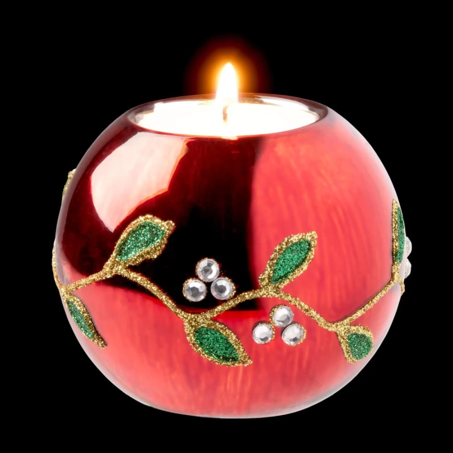 Käthe Wohlfahrt Tealight Holder "Glittering Mistletoe" - Festive Christmas Candle Decor