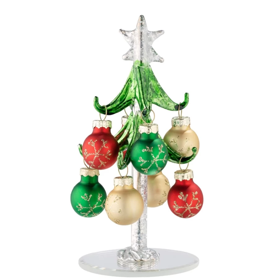 "Käthe Wohlfahrt Glass Christmas Tree with Green Branches and Colorful Ornaments"