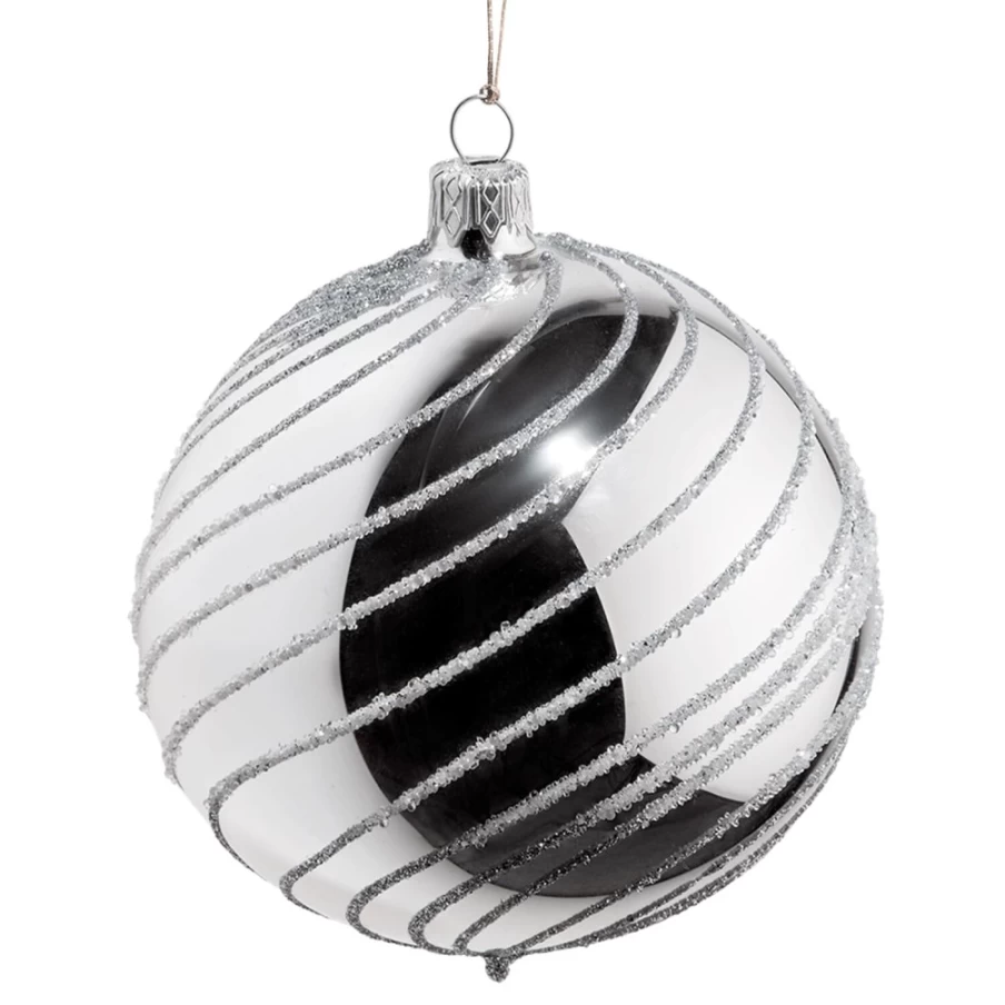 "Käthe Wohlfahrt Silver Glass Bauble with Elegant Spirals – 10 cm Christmas Ornament"