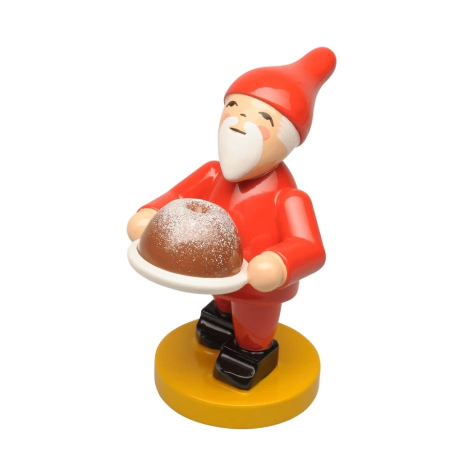 "WENDT & KÜHN Collectible Gnome Figurine Holding Birthday Cake – German Hand-Painted Decorative Statue"