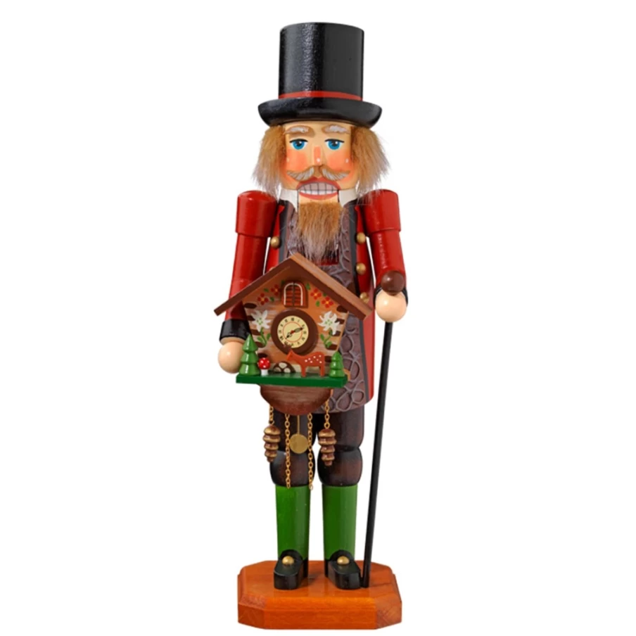 Käthes Original Holzknackl "Clock Seller" Wooden Figure - 12.2 Inch Handmade German Decorative Collectible