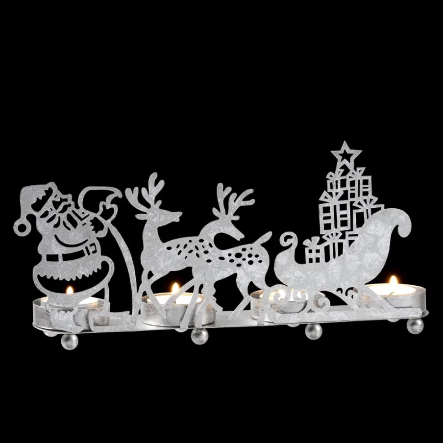 Käthe Wohlfahrt Silver Reindeer Sleigh Tealight Holder - Christmas Decorative Candle Stand