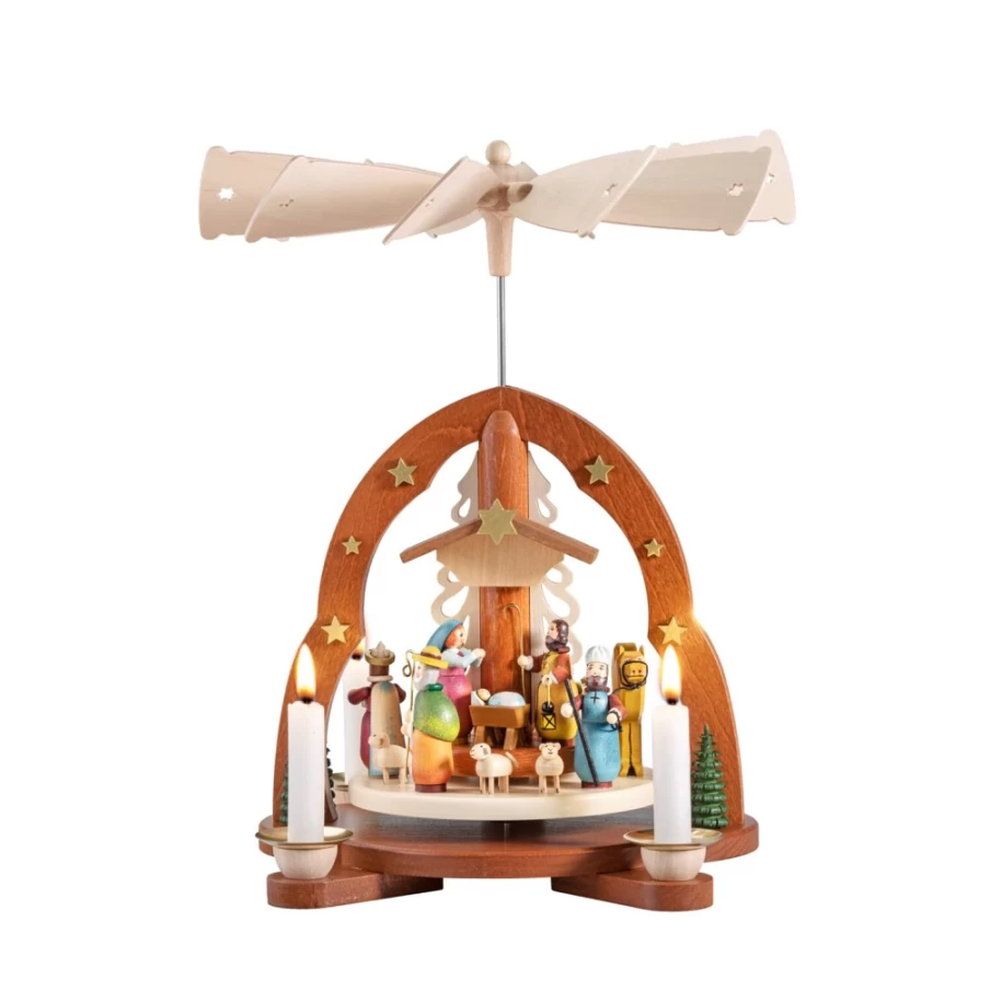 Käthes Original Pyramid "Holy Night" Christmas Decorative Light-Up German Wooden Nativity Scene