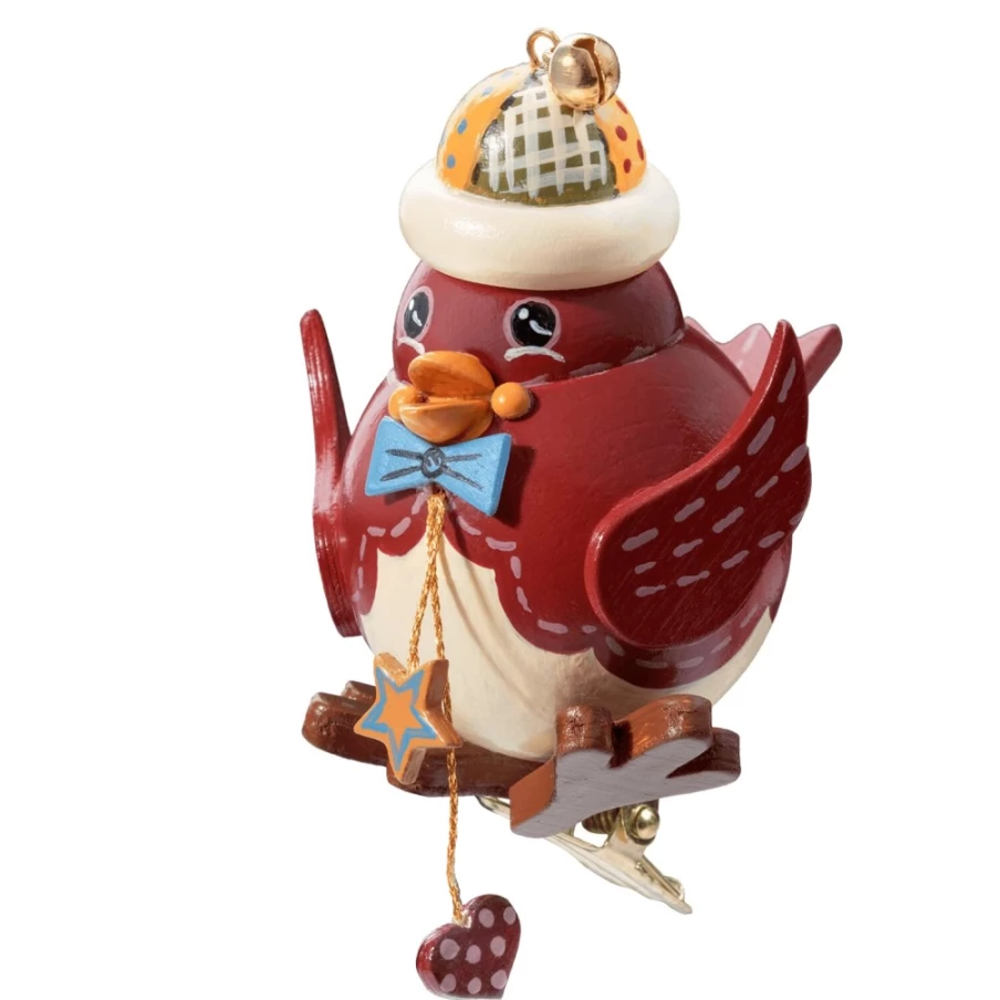 Käthes Original Red Bird Ornament with Metal Clip for Decoration and Gifting