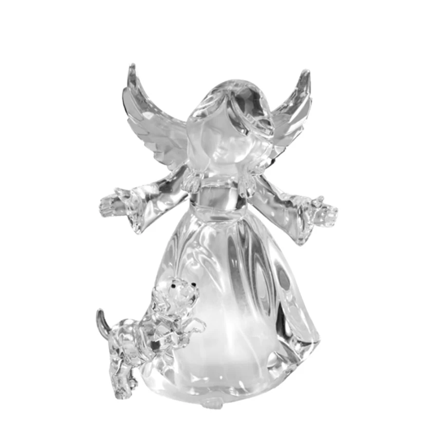 "Käthe Wohlfahrt Acrylic Angel and Dog Figurine – Collectible Christmas Decoration"