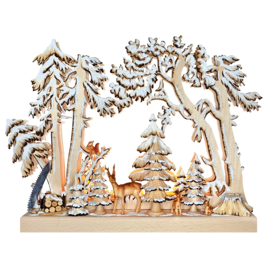 RATAGS Holzdesign Schwibbogen Winter Forest Scene LED Light with USB Port, 230V Traditional German Christmas Decoration