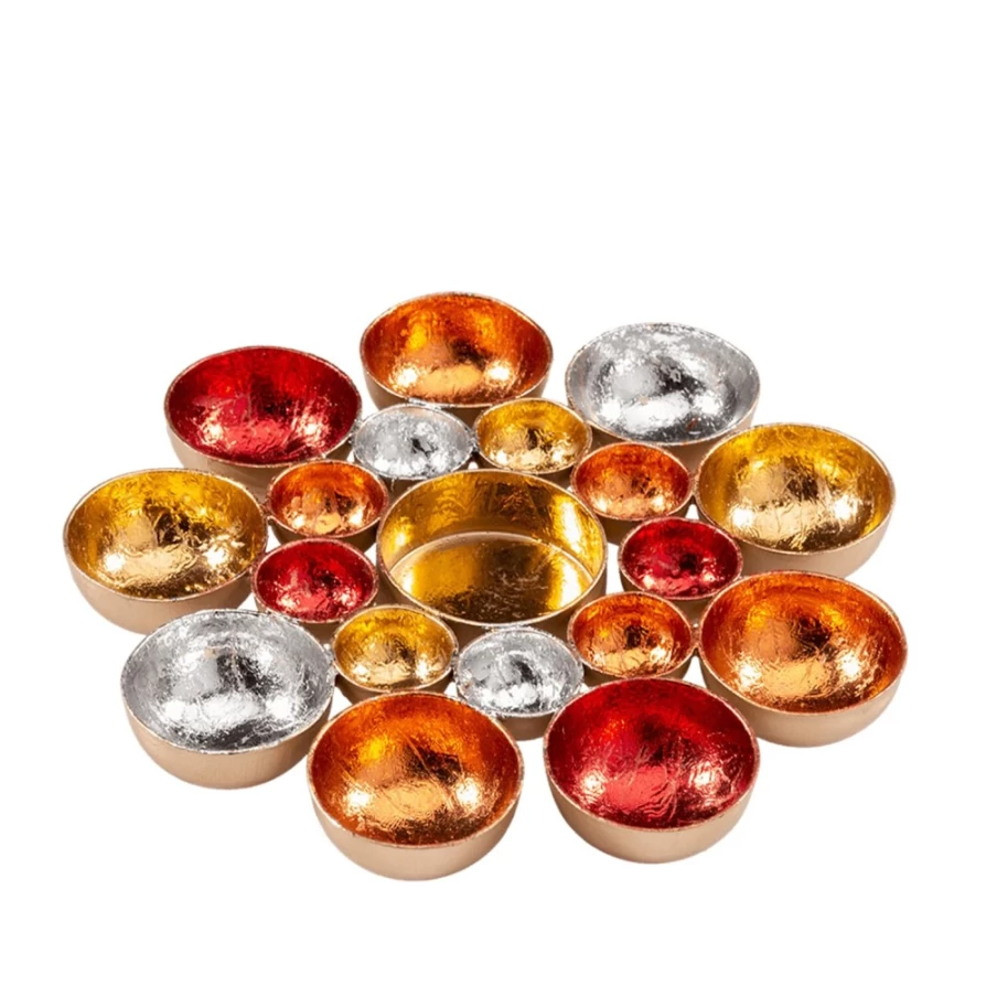 Käthe Wohlfahrt Red and Gold Round Tealight Holder - Decorative Christmas Candle Holder