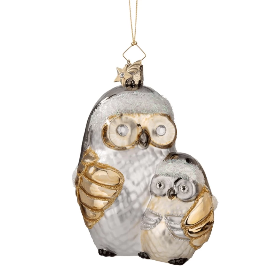 "Poesie in Glas Mother and Child Owl Figurine – Handcrafted Glass Art"