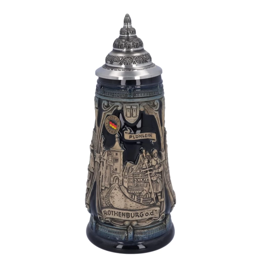 "Käthe Wohlfahrt Rothenburg Knight Beer Stein with Tin Lid - 0.5L Traditional German Tankard"