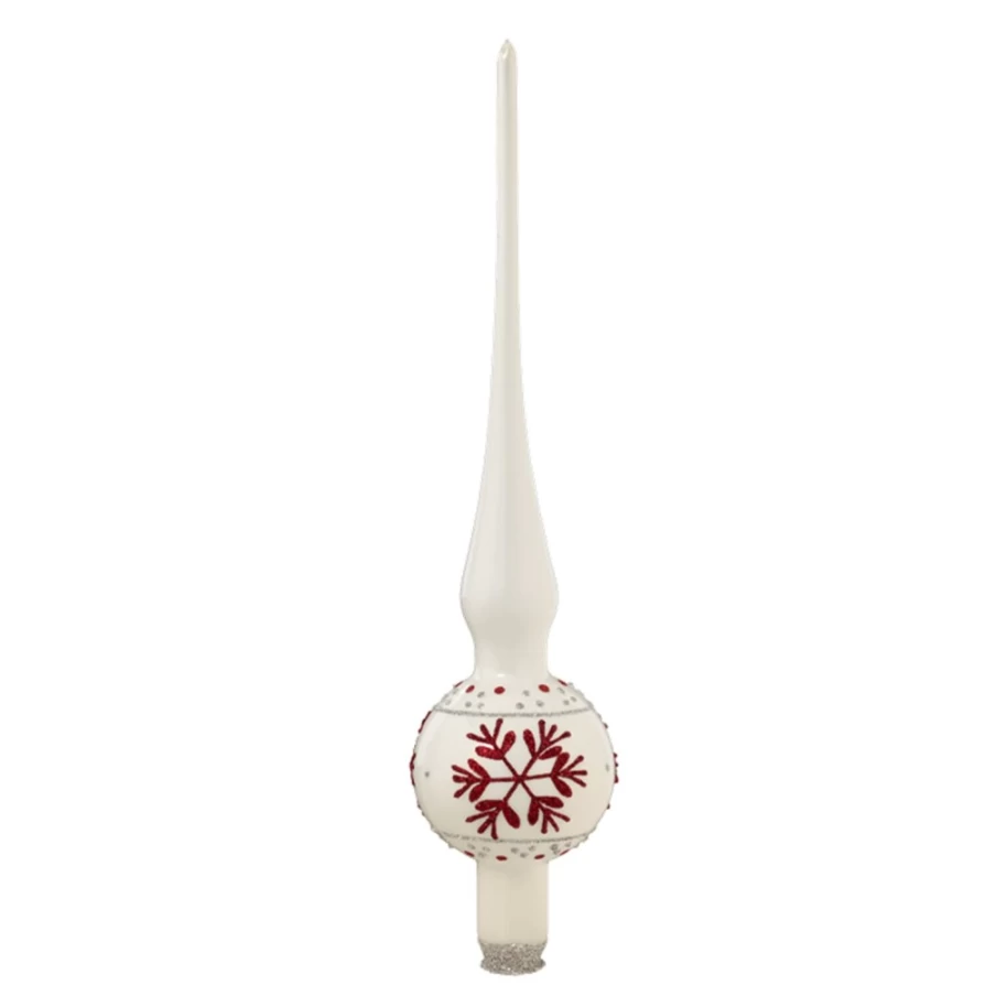 "Käthe Wohlfahrt White Christmas Tree Topper with Red Flakes - Festive Holiday Decor"