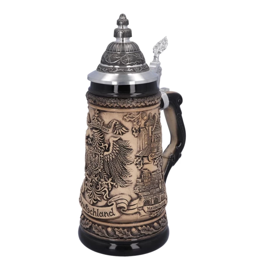 Käthe Wohlfahrt German Beer Stein with Tin Lid - 0.5L Traditional Brown Tankard