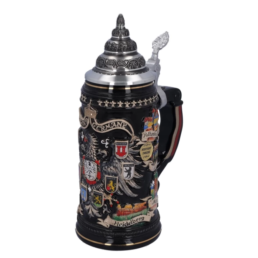 Käthe Wohlfahrt Gold-Trimmed 0.4L Beer Stein with Tin Lid – City Arms Design