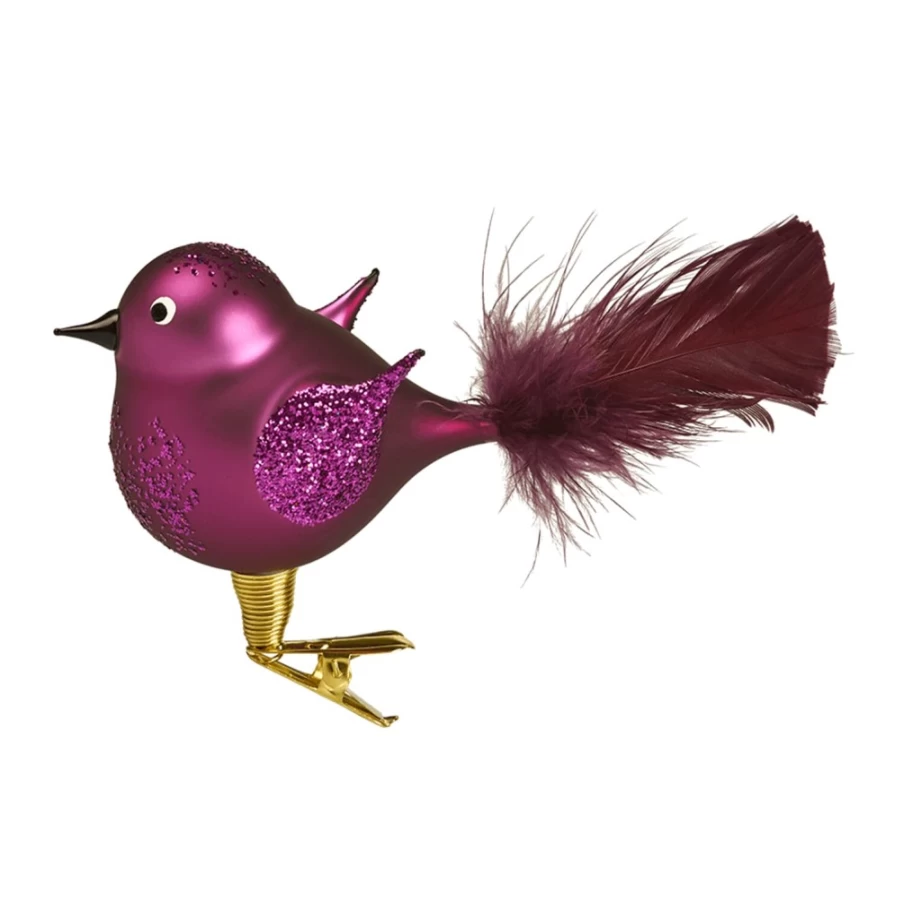 Käthe Wohlfahrt Purple Round Glass Bird Ornament - Handcrafted Decorative Collectible