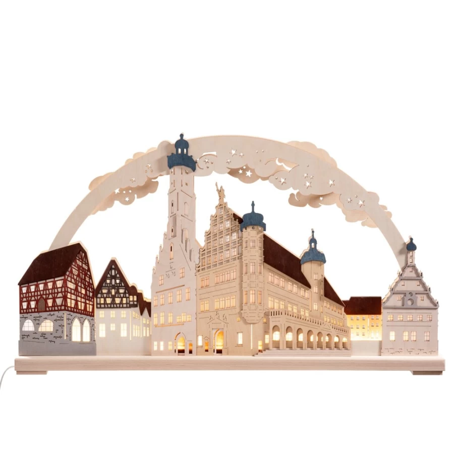 RATAGS Holzdesign Rothenburg Ob Der Tauber Schwibbogen - Traditional German Christmas Arch with USB A Port, 115V for Indoor Decor
