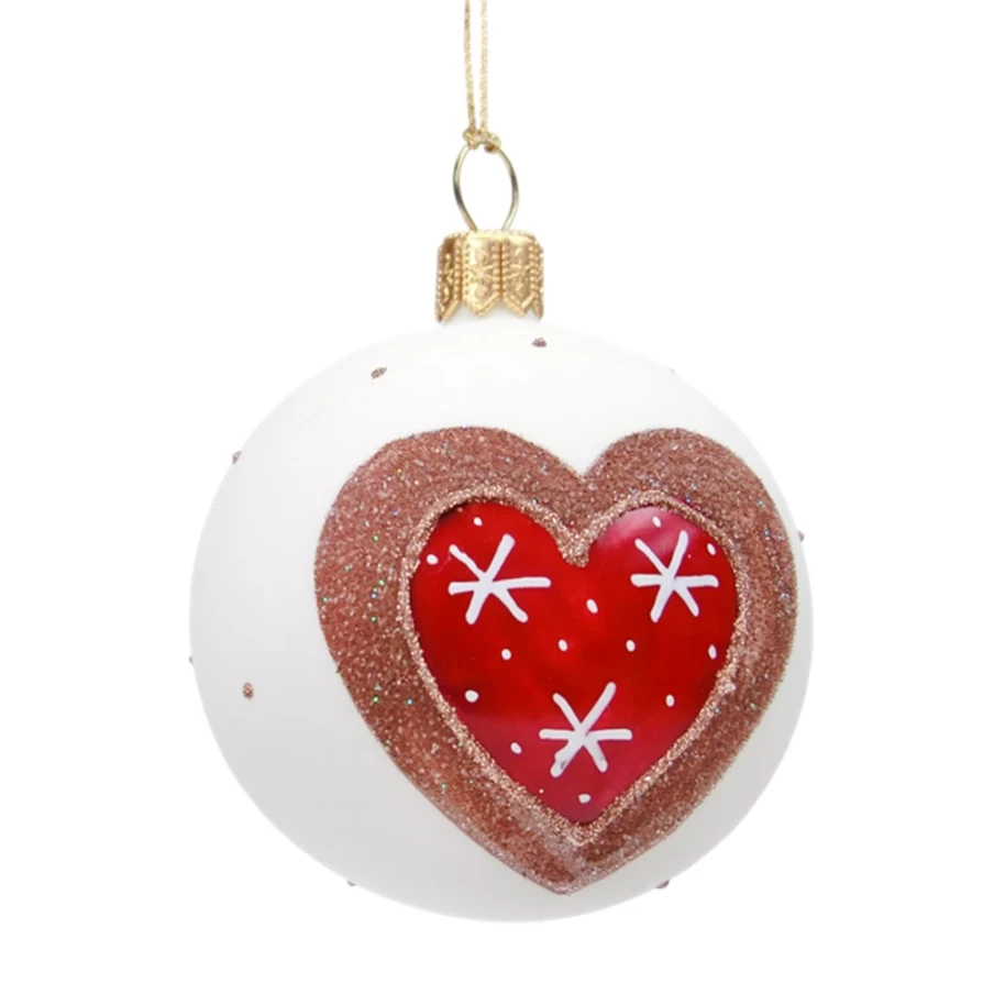 "Käthe Wohlfahrt White Glass Bauble with Gingerbread Heart Ornament, 7cm Christmas Decoration"