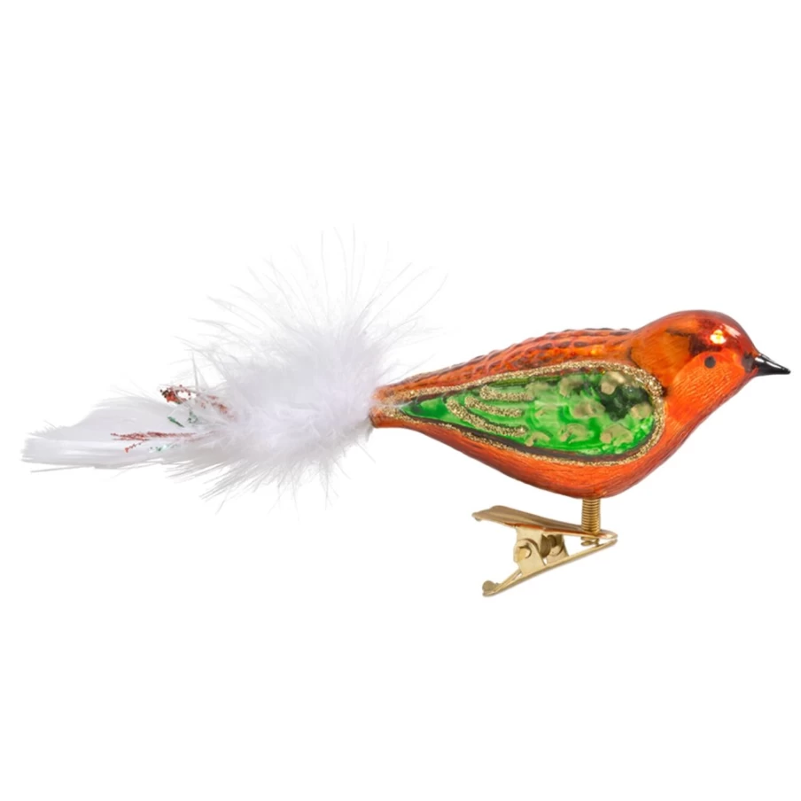 "Poesie in Glas Orange-Green Glass Bird Decorative Figurine"