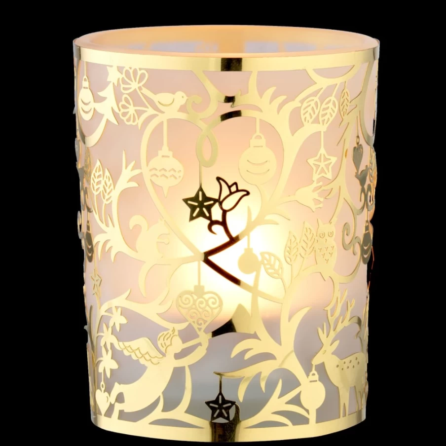 Käthe Wohlfahrt Gold Tealight Glass "Christmas In The Forest" Holiday Candle Holder