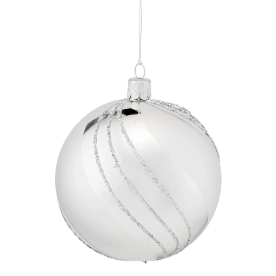 Käthe Wohlfahrt Silver Glitter Glass Bauble Christmas Ornament, 10cm Holiday Decoration