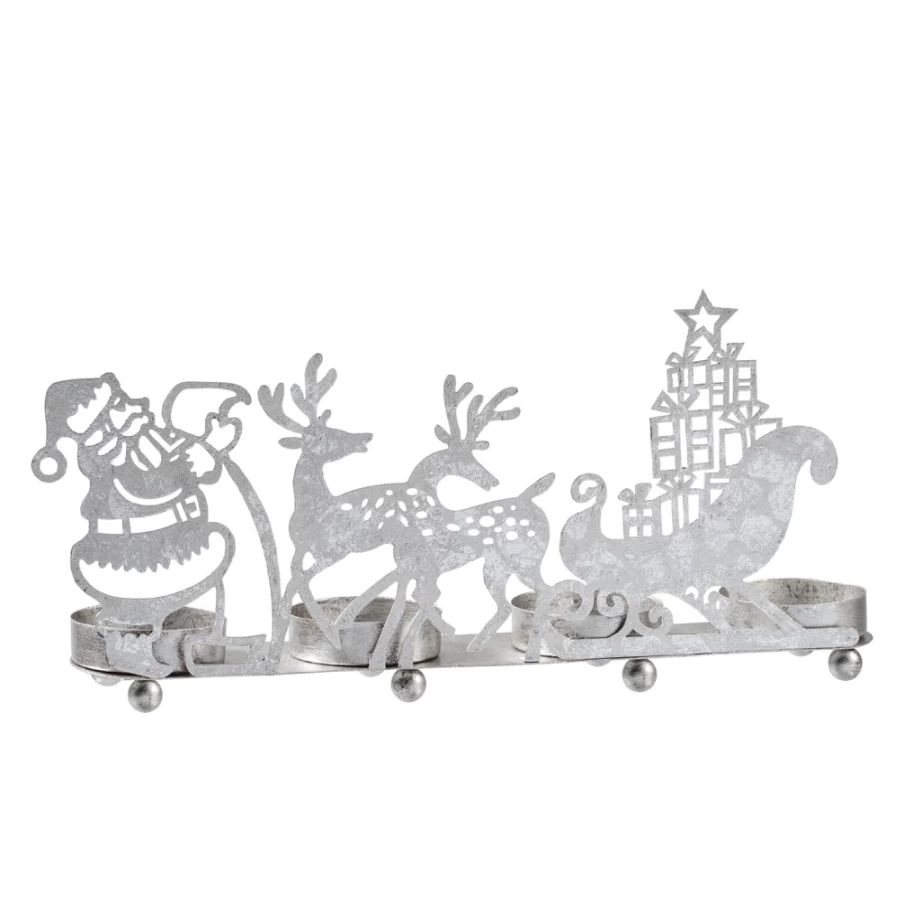 Käthe Wohlfahrt Silver Reindeer Sleigh Tealight Holder - Christmas Decorative Candle Stand