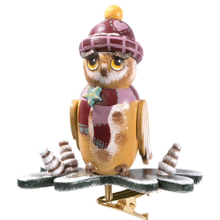 "Käthes Original Winter Owl Ornament with Clip - Handcrafted Decorative Accessory"