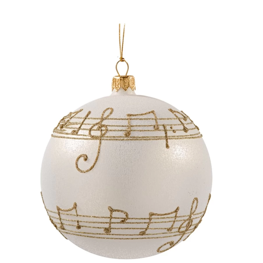 Käthe Wohlfahrt Musical Notes Cream Glass Bauble – 8cm Holiday Ornament