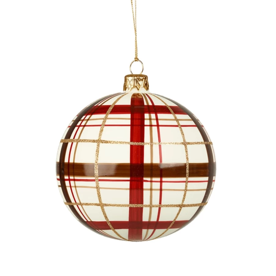 "Käthe Wohlfahrt White Matt Check Pattern Glass Bauble – 10cm Christmas Ornament"